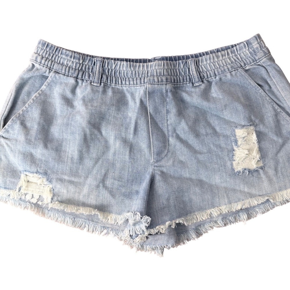 Aerie Womens Light Wash‎ Distressed Denim Shorts Lace Underlay Blue Size M